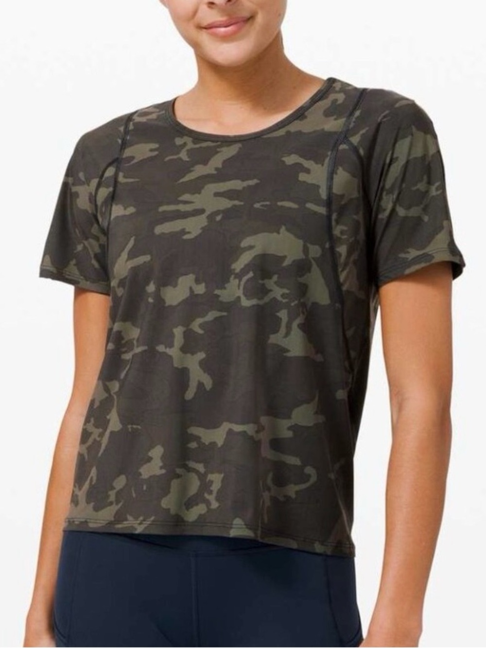 Lululemon Outrun the Heat Short Sleeve Incognito Camo Multi Gator Sz 12